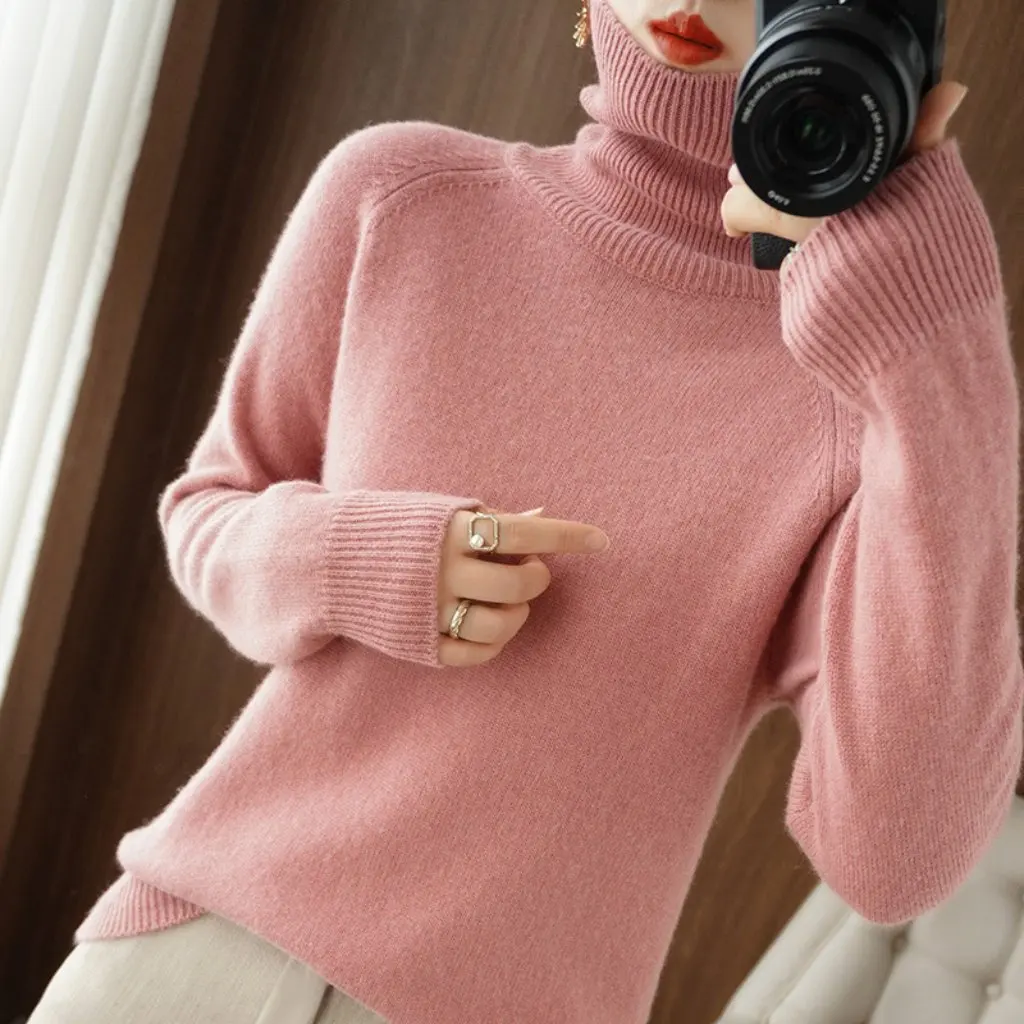 

Women's Turtleneck Knitwear Loose Thickened Style with Bottoming Shirt Top for Autumn Winter