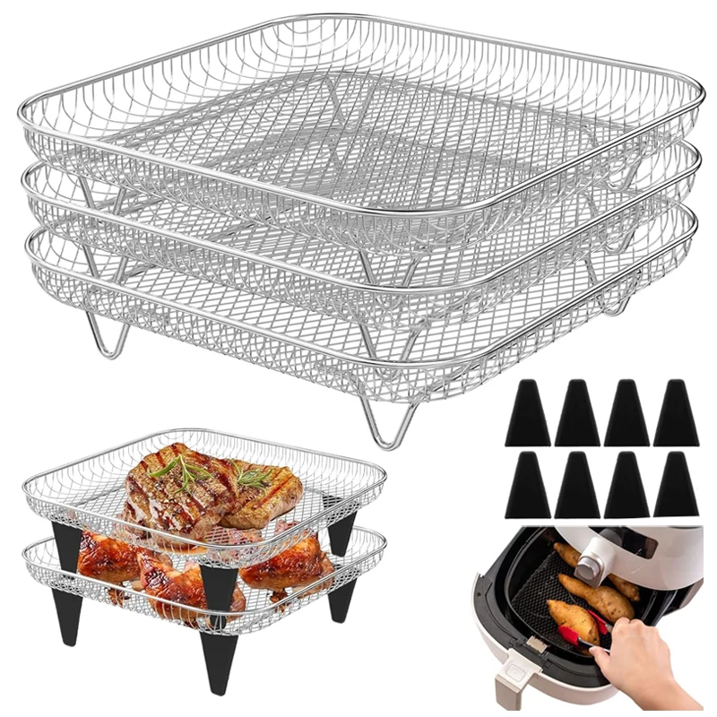 Stainless Steel Air Fryer Baking Grilling Rack with Air Fryer Paper Oven Barbecue Bracket  Food Baking Cooking Frying Basket