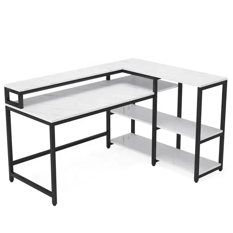 

Tribesigns Computer Gaming Desk Reversible L Shaped Modern Wooden Office Desk White Faux Marble Home Office Furniture