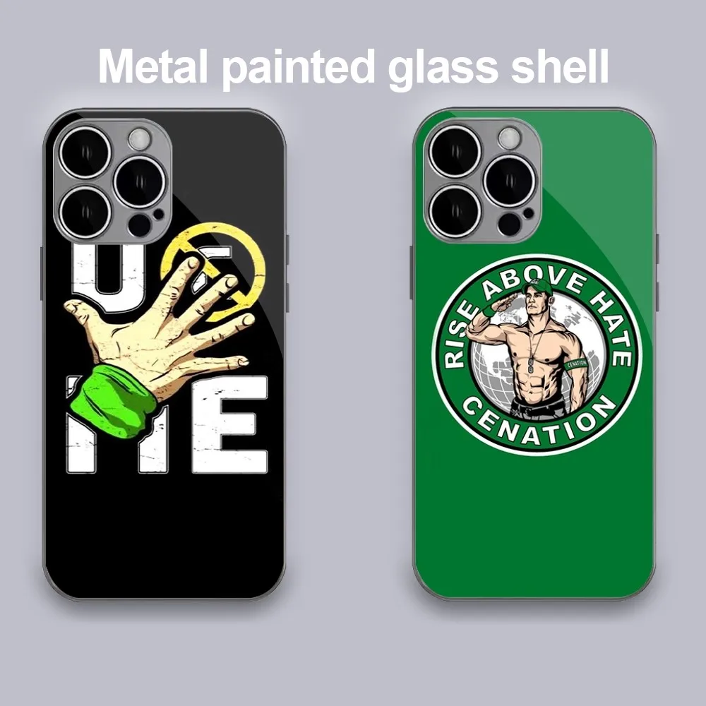 J-John C-Cena Wrestlers Phone Case  For iPhone 11 12 13 14 Mini Plus Pro Max Metal Painted Glass Fashion Antio-Drop Shell