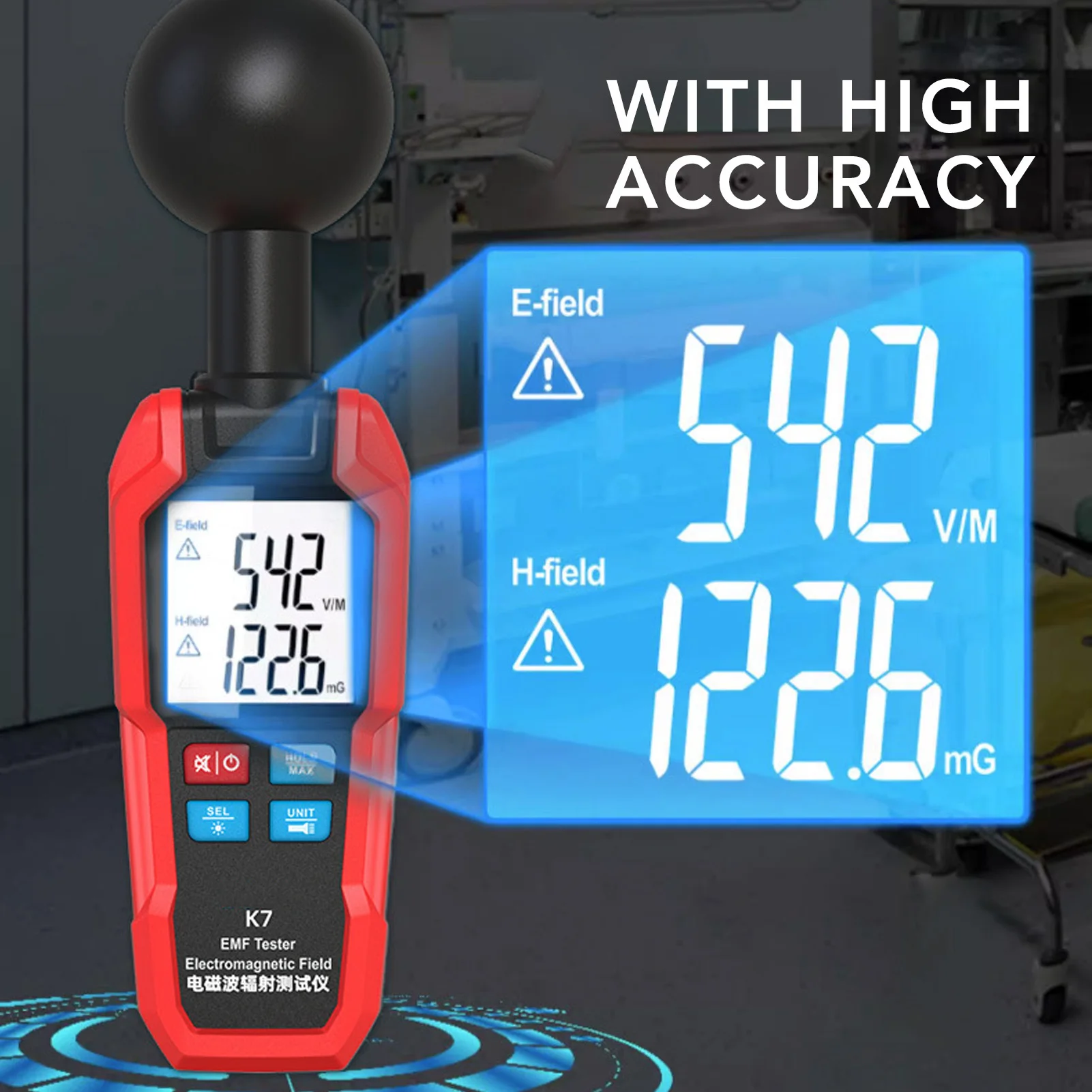 For K7 Handheld Electromagnetic Wave Tester With Large Backlit Display For Electric And Magnetic Field Detection Radiation Meter