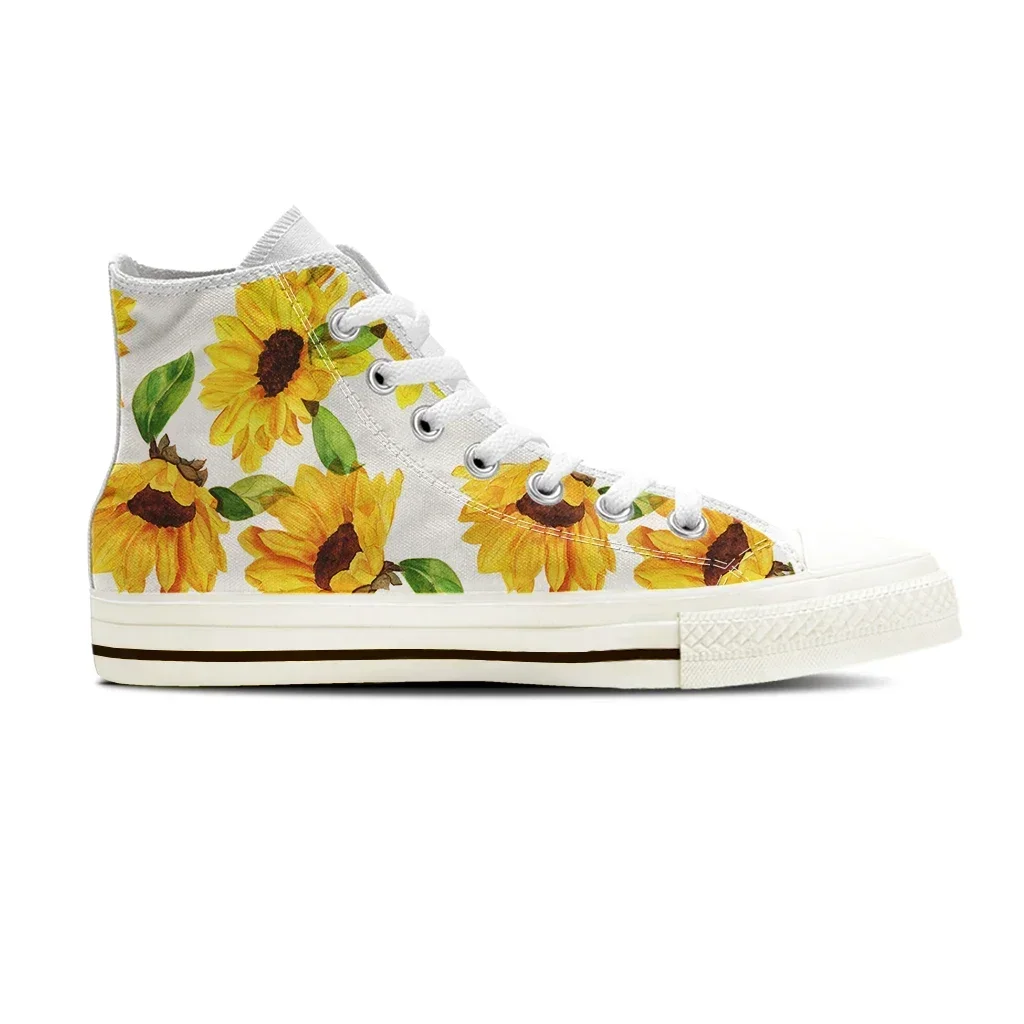

Ladies High Top Canvas Shoes Breathable Walking Vulcanized Sneakers Print Beautiful Sunflower Student Shoes
