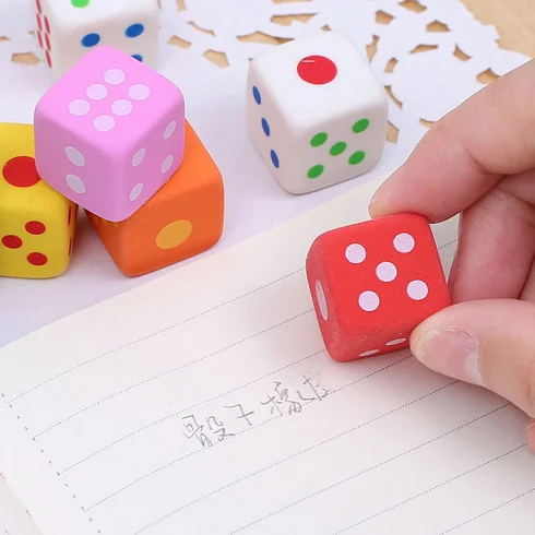 Creative Novelty Dice Shaped Erasers Kids 3D Candy Color Cartoon Rubber Toys Studenyt Kawaii Stationery School Office Supplies