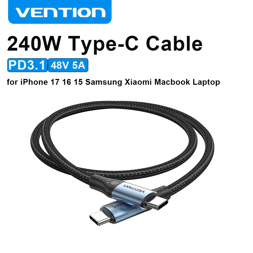 Vention 240W USB-C kabel Type-C kabel USB-C naar USB-C PD3.1 snellaadkabel voor iPhone 17 16 15 Samsung S24 Huawei Mate 80 Pro