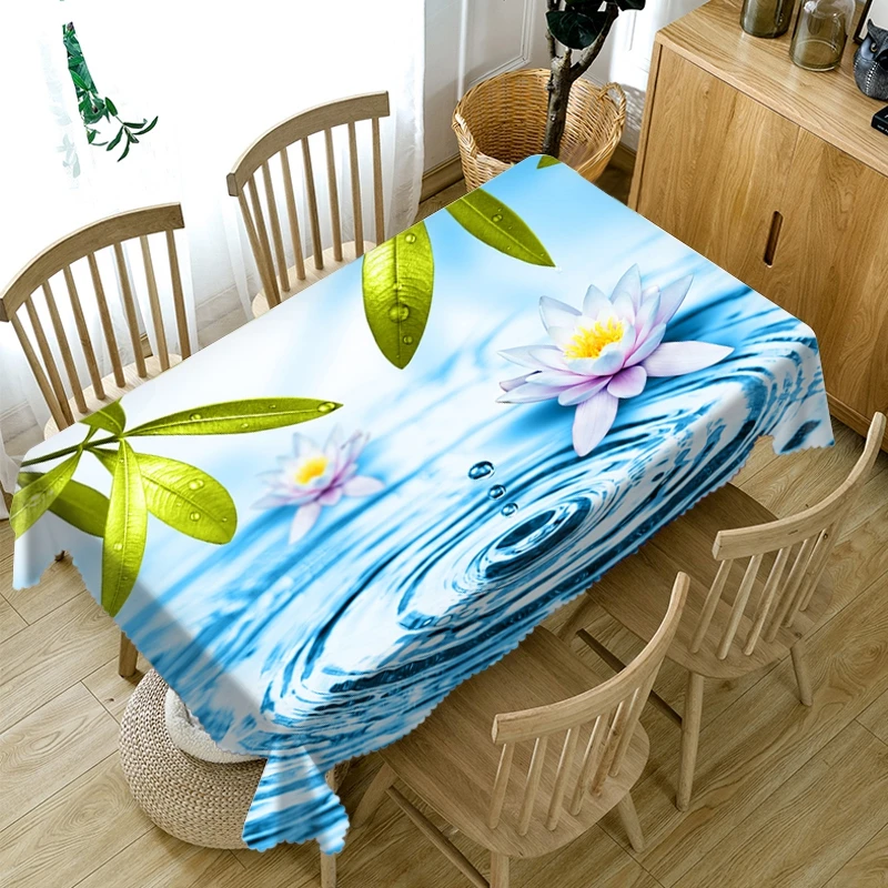 3D Tablecloth White Magnolia Flower Pattern Dustproof Dining Table Table Cloth Wedding Decoration Holiday Table Cover Manteles