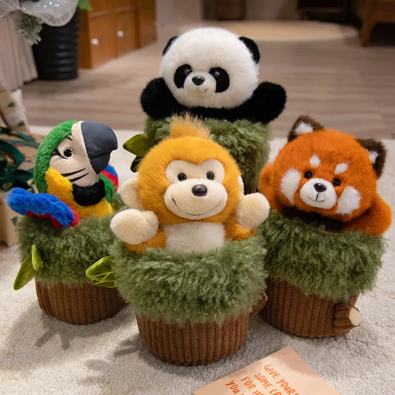 

Cartoon Stump Animal Hand Puppet Parent-child Game Doll Parrot Raccoon Monkey Panda Appease Toys Birthday Gifts For Girls Boys