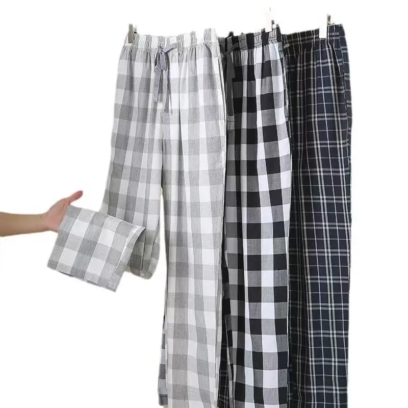 Calças de pijama plus size elegantes e soltas para homens de meia-idade e idosos, calças compridas finas de cintura alta com ar condicionado para uso doméstico