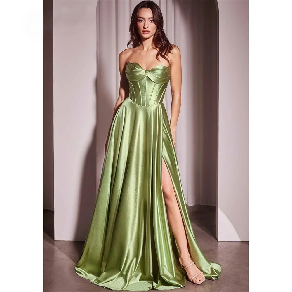 

Royal Blue Prom Dresses Sage Strapless Sweetheart Satin Formal Evening Party Gowns High Side Split Corset Back 2025 Customized