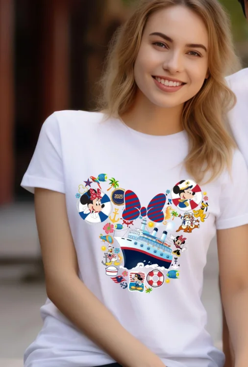 

MINISO Disney Cruise 2025 Shirts Disney Cruise Family Set T-shirts Men's and Women's Loose Casual Comfortable Hot-selling Tees