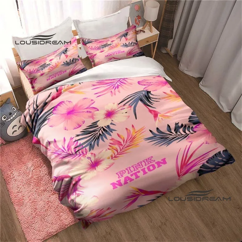 Pink Nation Quilt Cover Pillowcase Set 3D Printing Love Pink Cute Home Decoration Boy Girl Creative Queen King Size Bedding Set