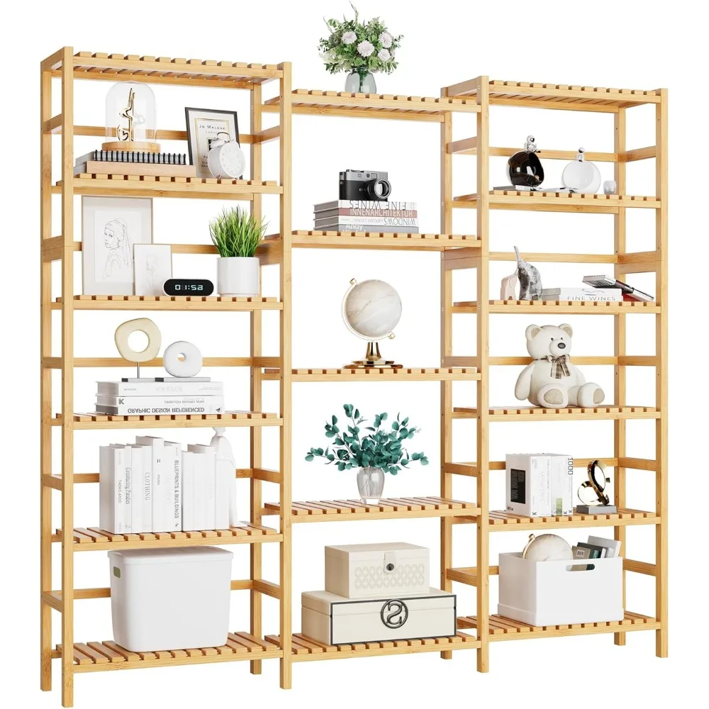 

Triple Wide 6-Tier Bookshelf and Bookcase,Large Freestanding Book Shelf with 17 Open Display Shelves, Tall Bookshelf Plant Flow