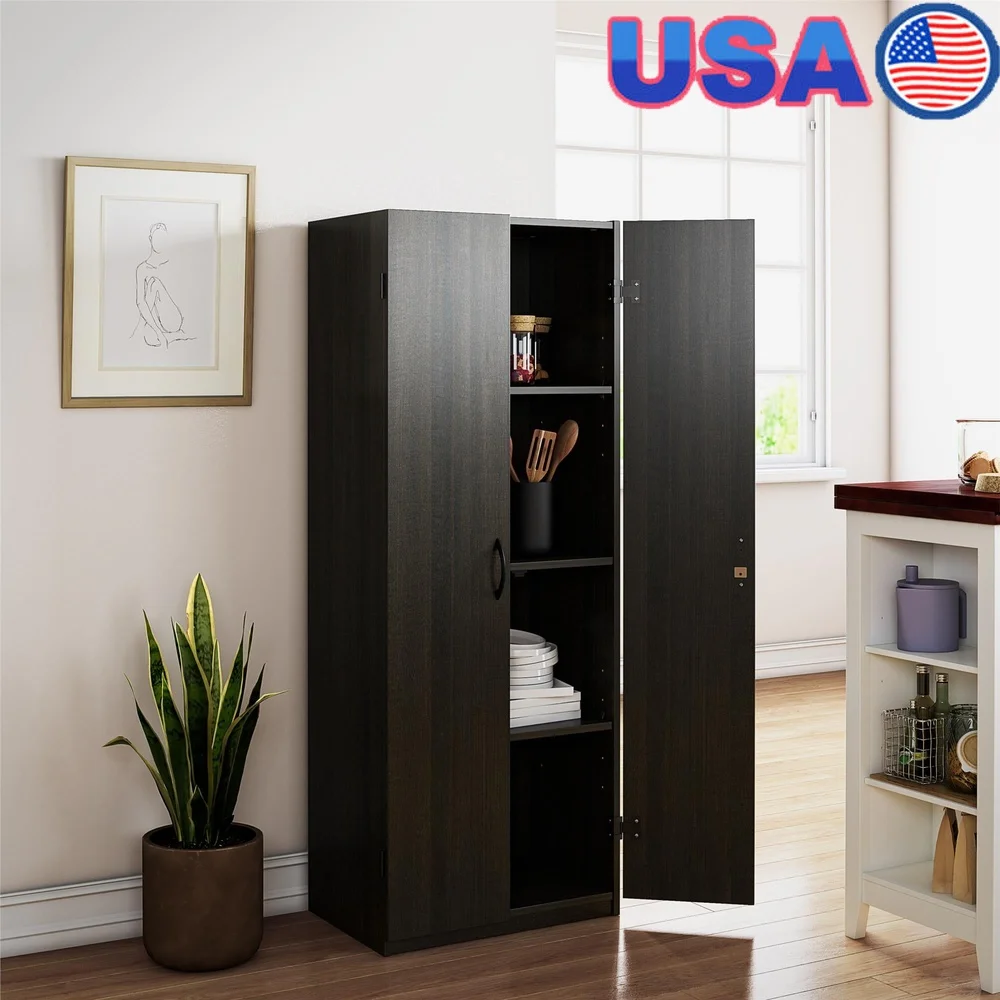 

60-дюймовый 2-дверный шкаф для хранения с регулируемыми полками, прочное деревянное скрытое хранилище, прачечная, гараж, подвал