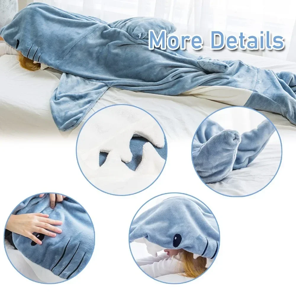 Shark Onesies Bag Cartoon Pajamas Kids Onesie Pajamas Office Winter Warm Blanket 1pcs Trendy Sand Sculpture Shark Sleeping Bags