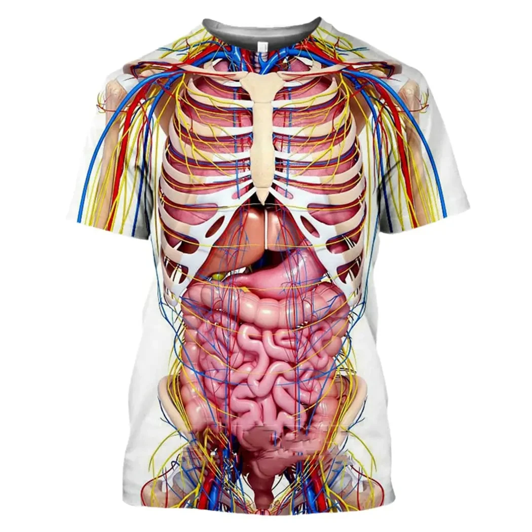 Male Skeleton Internal Organs 3D Printing T Shirt Men Human Structure Diagram Summer Short Sleeve T-shirt Funny Tops Tee Clothes