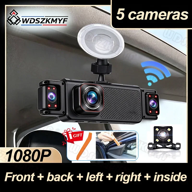 WIFI 5CH Car DVR 360 Degrees 1080P Video Recorder Dash Cam 5Lens Front right left inside Rear View camera 24h Parking Monitor