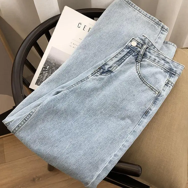 

Women'S Wide Jeans Woman Winter Trousers Palazzo Legged Drapey Fluid Female Denim Fashion Elegant Chic Trendy Modern High Street