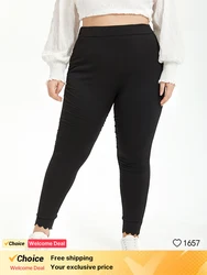 Plus Size Clothing Solid Skinny Leggings Casual High Waist Stretchy Leggings Tight and Slimming Leggings With Scalloped Edge