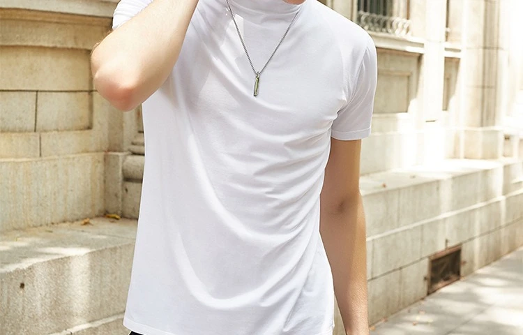 Short-sleeved T-shirt Men's Mercerized Cotton Slim Half Turtleneck Solid Color Bottoming Shirt Modal
