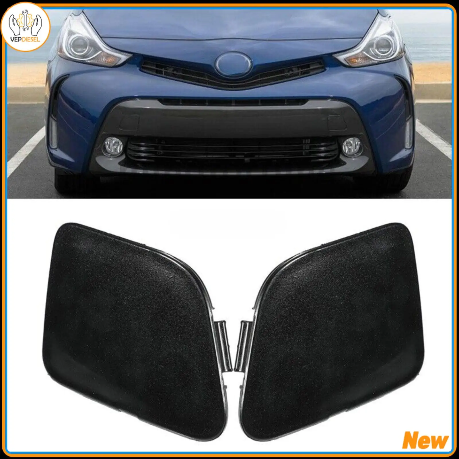 

2pcs New Front Left&Right Towing Eye Bracket Hook Cover For Toyota Prius V 2014-2017 52127-47060 52128-47040 Auto Exterior Parts