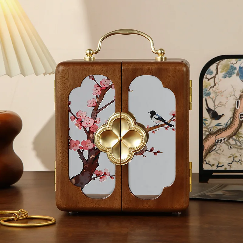 Double Door Jewelry Organizer Box Portable Solid Wood Jewelry Box Ring Earrings Bracelet Storage Boxes Necklaces Display Case