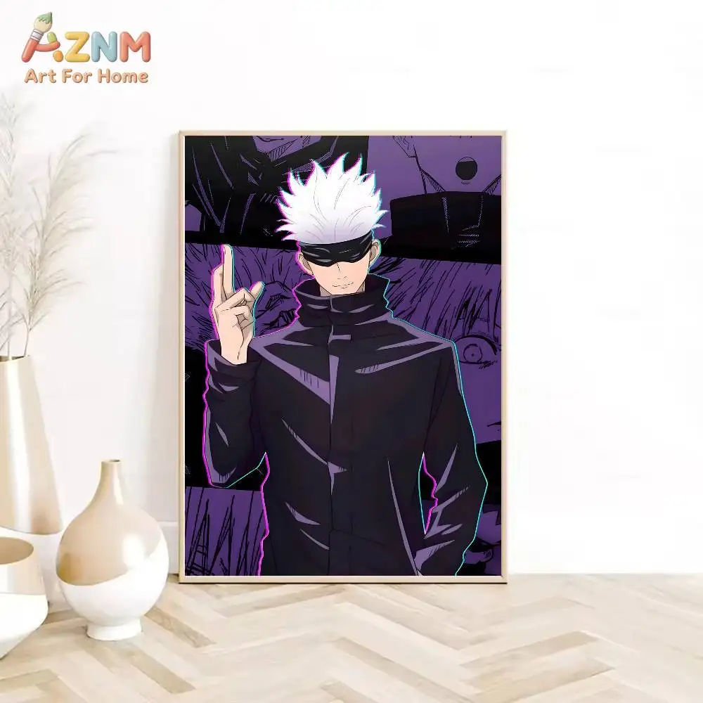 AZNM Jujutsu Kaisen Satoru Gojo Anime Canvas Painting Manga Style Wall Art Poster Home Living Room Bedroom Decor Canvas Print Gi