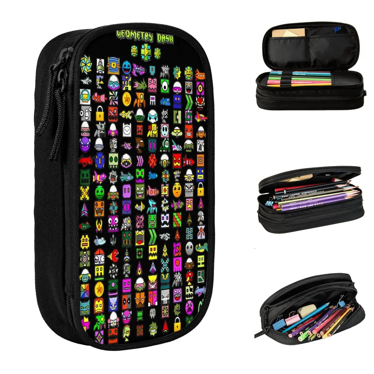 Geometry Dash Game Music Pencil Case Creative Geometric Dash Pen Box Bag Girls Boys Big Capacity School Cosmetic Pencilcases