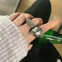 New Trendy Silver Color Smooth Wide Oval Metal Bead Open Rings for Women Fashion Index Finger Rings Girl Party Jewelry Accessory