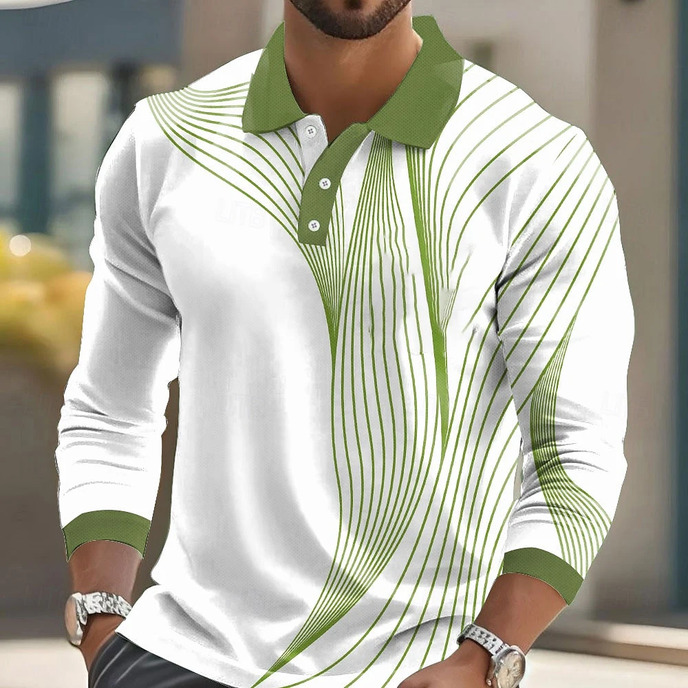 Men’s Striped Long Sleeve Polo 4