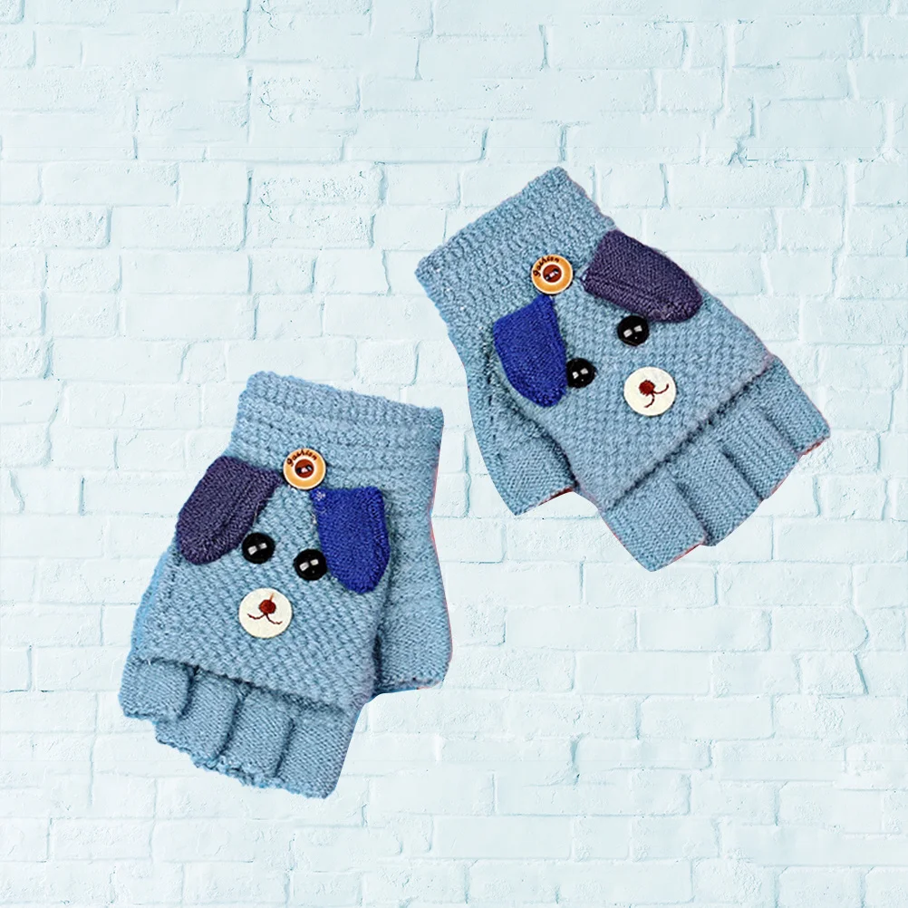 

1Pair Kids Winter Gloves Half Finger Warm Thick Woolen Stretchy Gloves Outdoor Finger Protector for Boys Girls