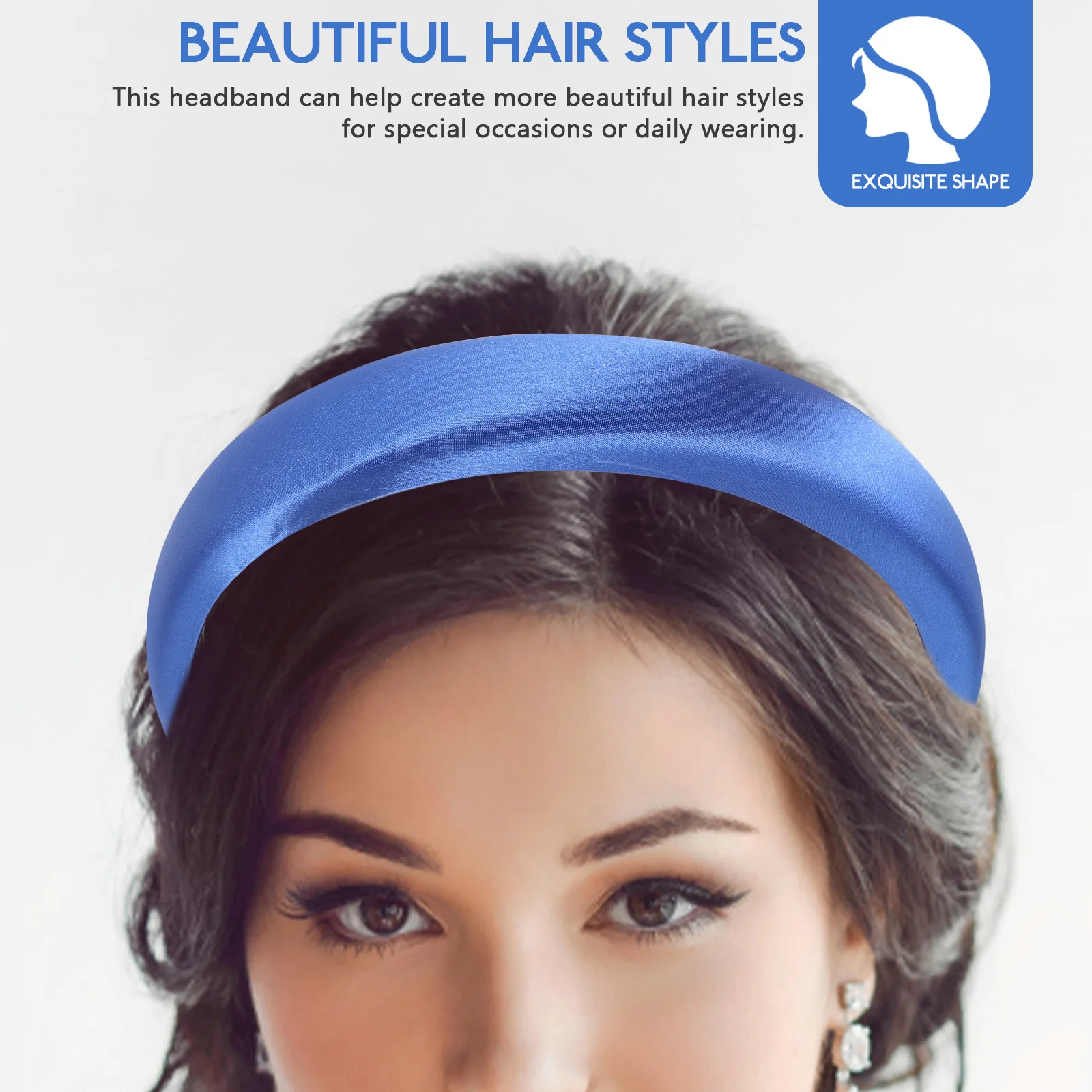 

Blue Satin Wide Headband Women Nonslip Plain Hairband Hair Accessories for Daily Party Work School Travel Satin Headband