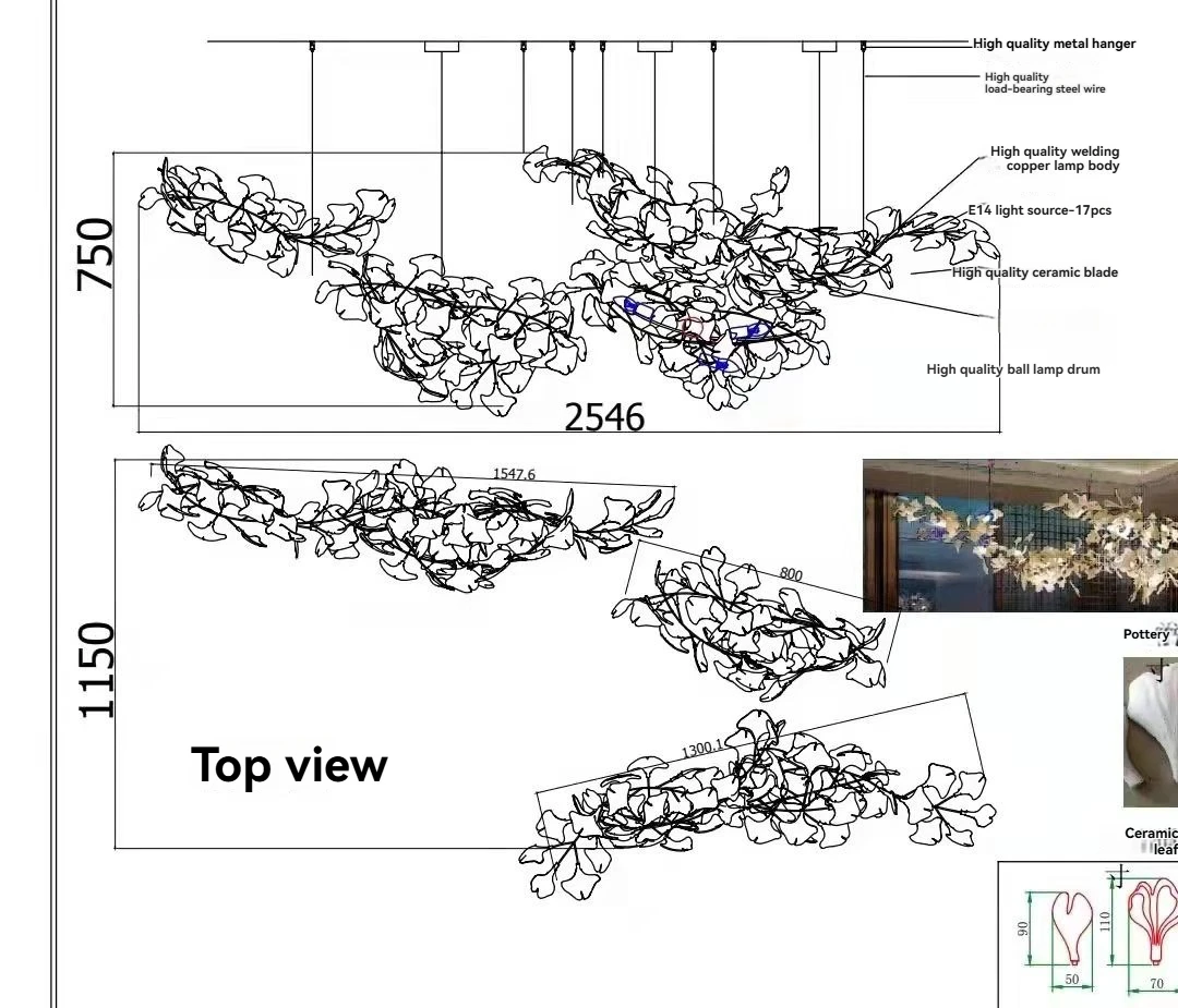 

Luxury Ginkgo Leaf Led Chandelier - Large Artistic Nordic Pendant Light For Staircase Villa Hotel Lobby Living Dining Room