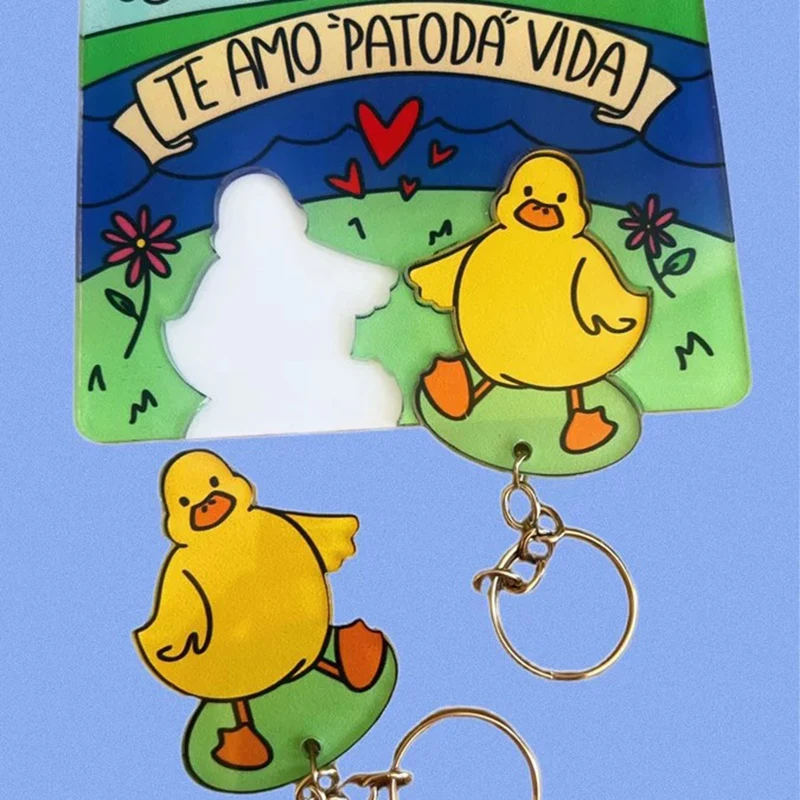 Mini Patinho Chaveiro para Mulheres, Casal Chaveiros, Pingente de saco escolar criativo acrílico, Ornamentos bonitos, Novo