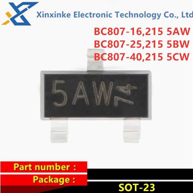 

50PCS BC807-16,215 5AW BC807-25,215 5BW BC807-40,215 5CW SOT-23 45V 500mA SMD Transistor