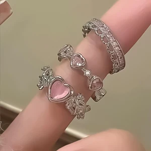 Love Heart Rings for Women, Rhinestone Light luxury, opening ring, sweet finger ring, wedding accessories, 3 pcs/set 8 Main Sales Graduation Ring - №3