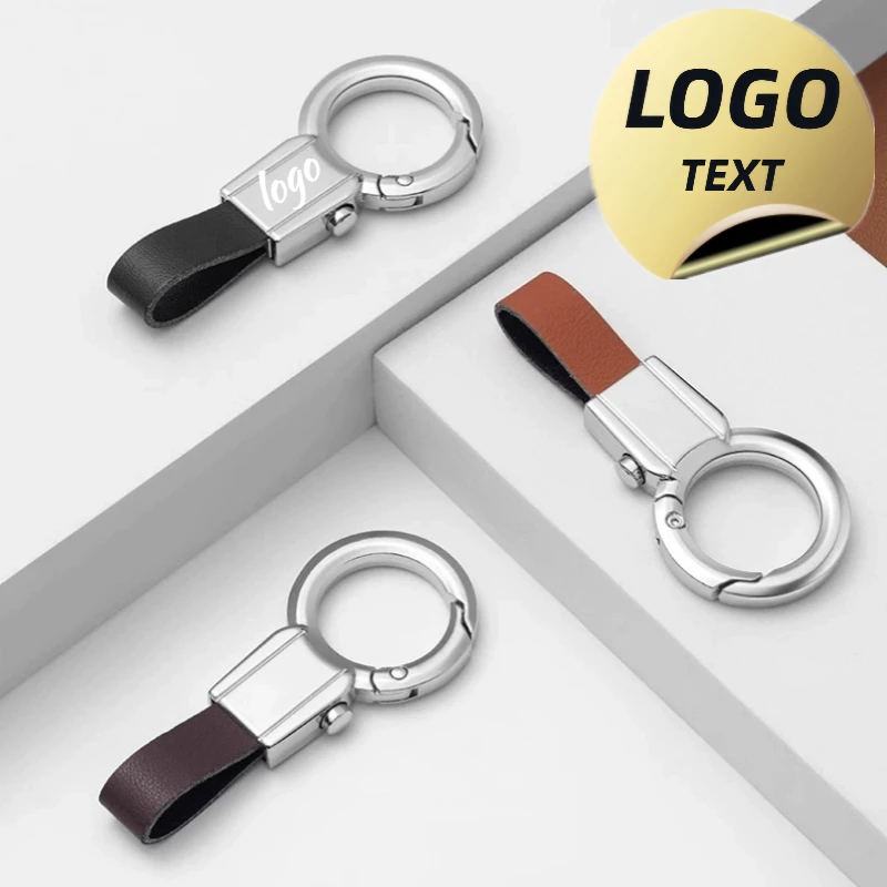 

Laser Engrave Waist Hanging Keychain High-end Custom Metal Logo Key Chain Leather Blank Personalized Company Car Keyring Gift