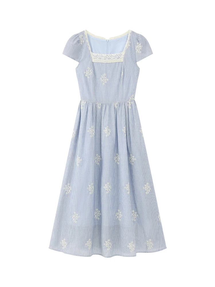 เสื้อผ้าผู้หญิงผ้าฝ้าย 100% สำหรับวันหยุดพักผ่อนริมชายหาด แขนยาว คอเหลี่ยม แต่งลูกไม้ปักลายหวาน สวมใส่สบาย