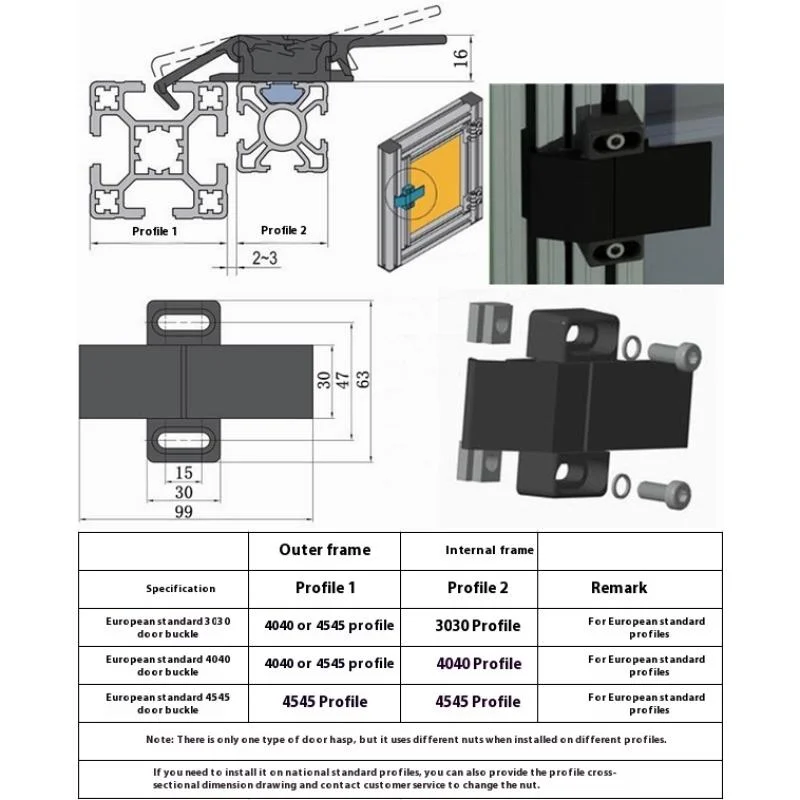 組立部品付きブラックアルミニウム合金ドア掛け金ロック、ヨーロッパ3030 4040 4545アルミニウムプロファイルに適合します。