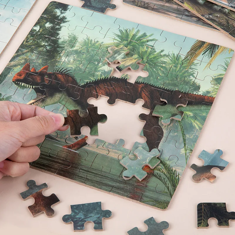 Ensemble de puzzles de dinosaures en papier 4 en 1, jeux de puzzle familiaux, Montessori, enfants précoces, cadeaux jouets, 25 pièces, 36/64 pièces