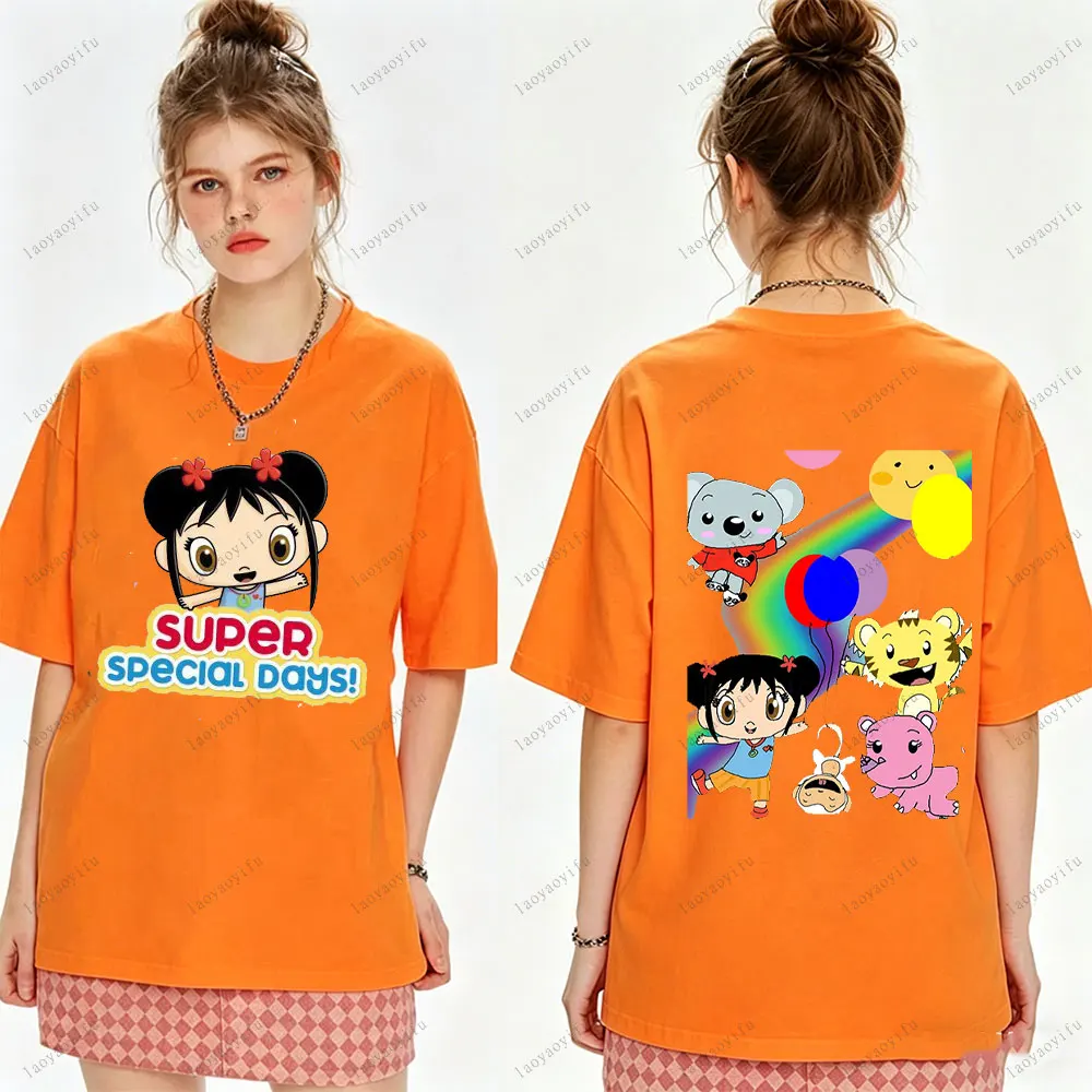 

Parents-child Campaign Clothes Ni Hao, Kai-lan! Cartoon Print Round-neck Short Sleeve Summer T-shirt