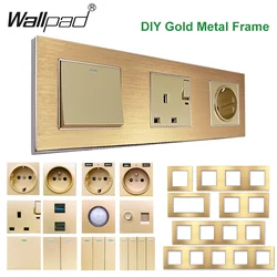DIY Gold Metal Frame Wall Socket Wallpad UK French EU Socket Type C USB TV DATA Audio Outlet Plug