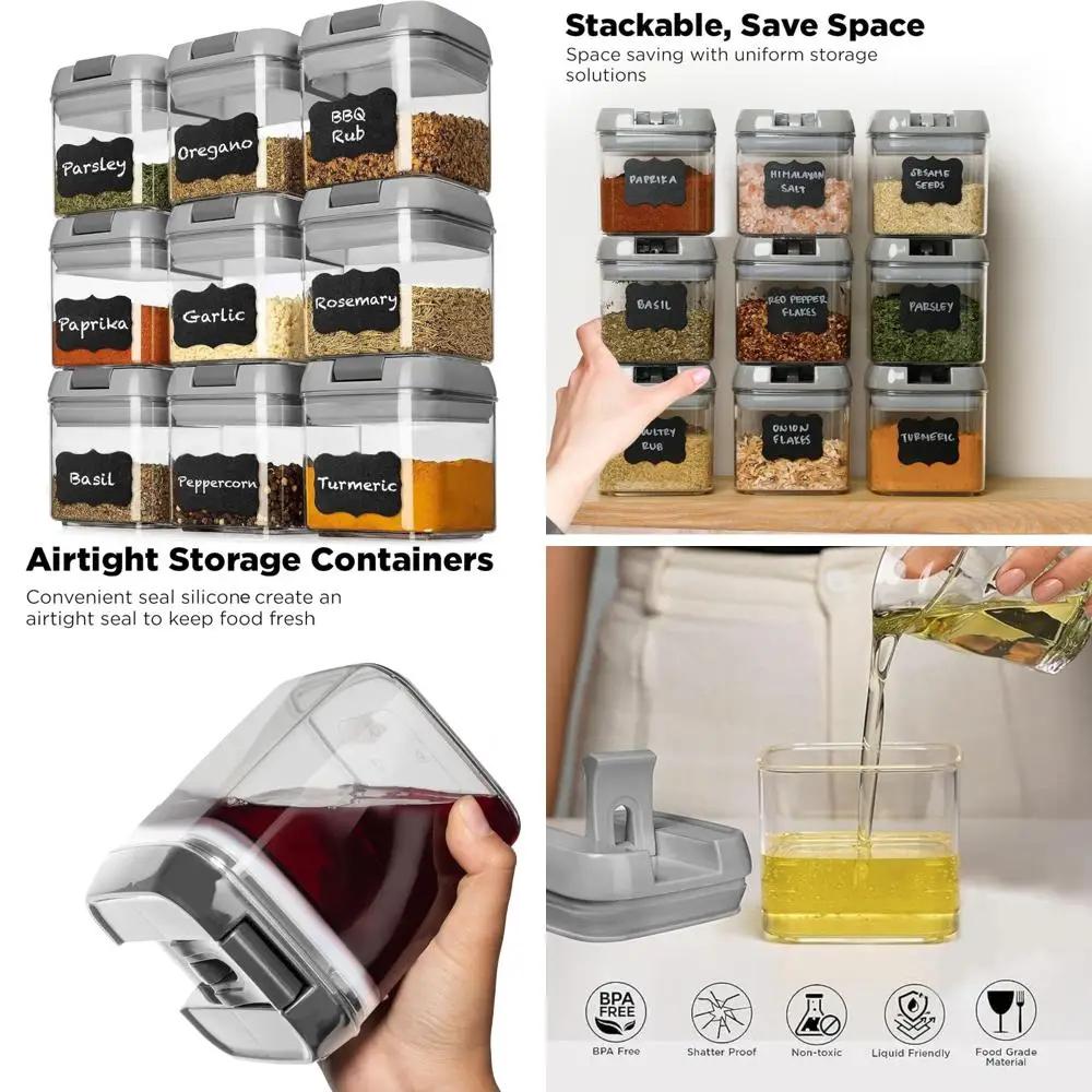 Contenedores herméticos de plástico para almacenamiento de alimentos de Shazo 9 - Envases transparentes sin BPA para aperitivos y especias con tapas seguras