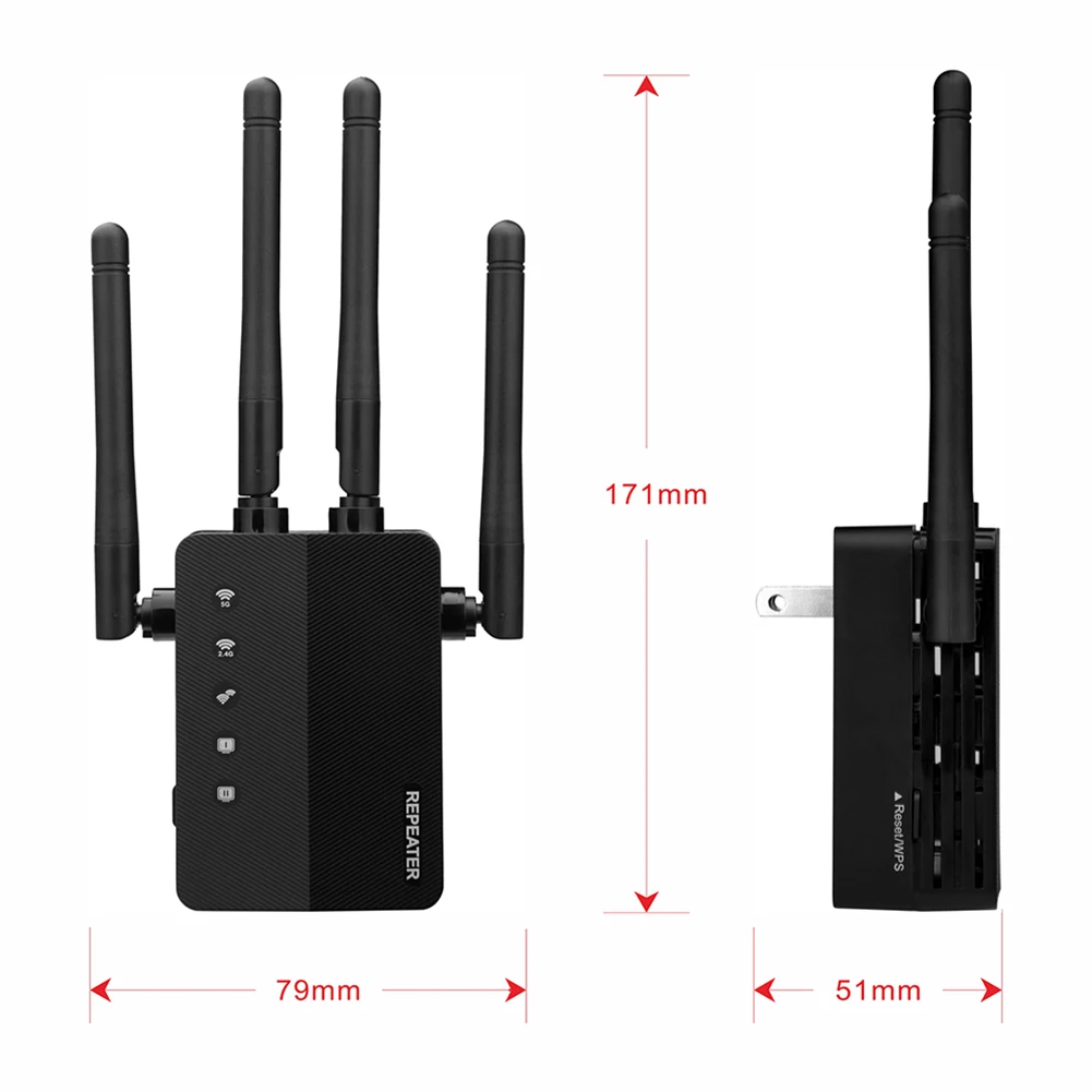 2.4G 5.8G WiFi Extender Long Range Wireless WIFI Booster Adapter 1200Mbps Wi-Fi Amplifier Signal Repeator 4 External Antennas