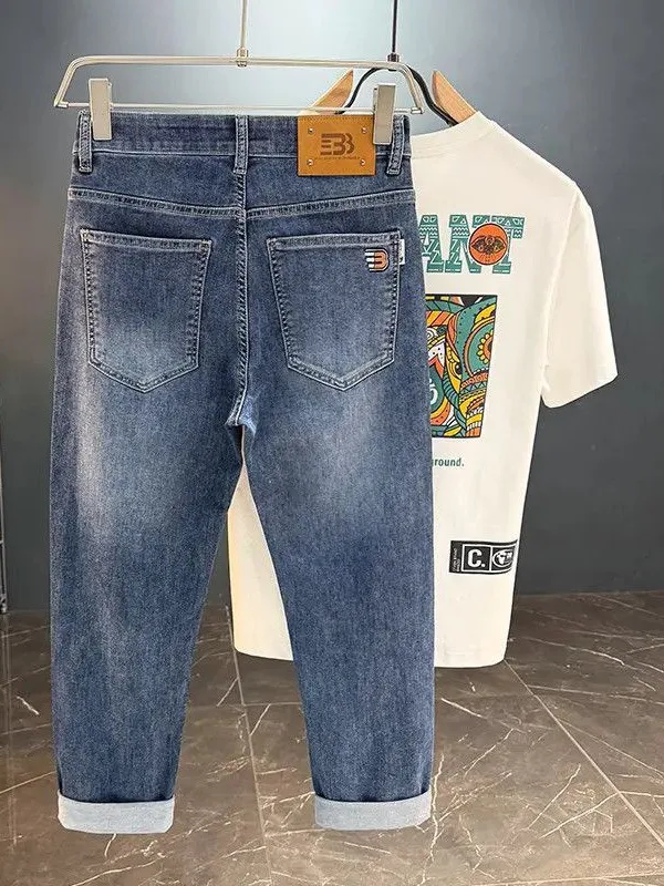 Wear-resistant Large Size Straight Leg Elastic Jeans Men's Youth Business Casual Versatile Long Trousers Trendy Autumn Wear