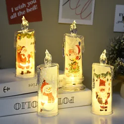 Christmas Flameless LED Candle Lights Faux Ambient Lights Built-in Printed Candle Lights Electronic Holiday Decoration Ornaments