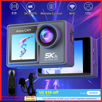 5K 4K60FPS Action Camera Dual IPS Touch LCD EIS 170° DVR 30M Waterproof 5X Zoom Sport Camera With Wireless Mic & Pre Recording