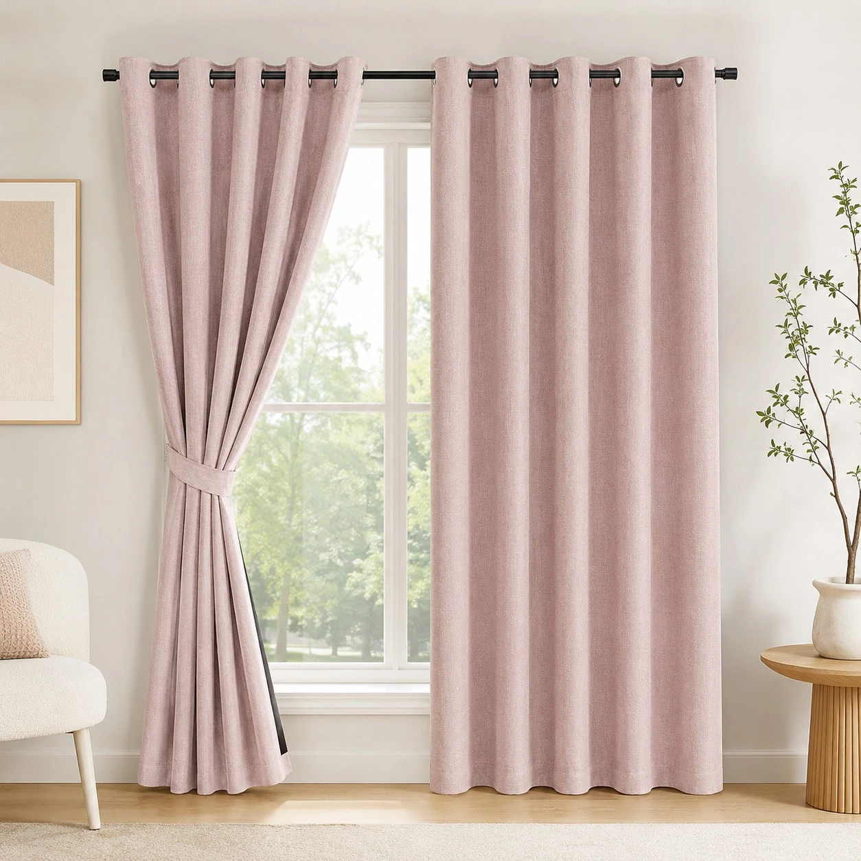 1pc Linen Textured Blackout Curtains, Grommet Top, Light Blocking, Thermal Insulated, Energy Efficient Window Treatment