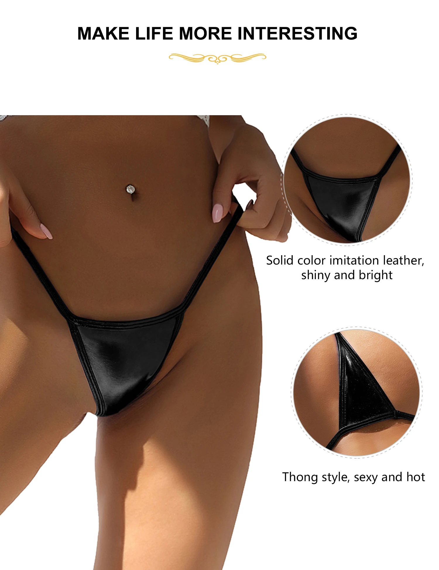 Kunstleder Höschen solide schwarz g String Frauen sexy Mikro Unterwäsche kurze niedrige Taille Bikini plus Größe weibliche Dessous Mini Tanga