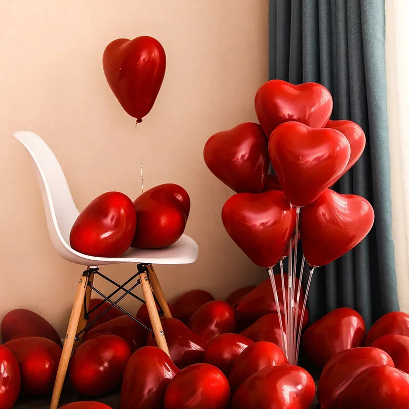 Wedding balloons, wholesale of wedding balloons, double-layer pomegranate red heart shaped balloons, love balloons, wedding room image 2