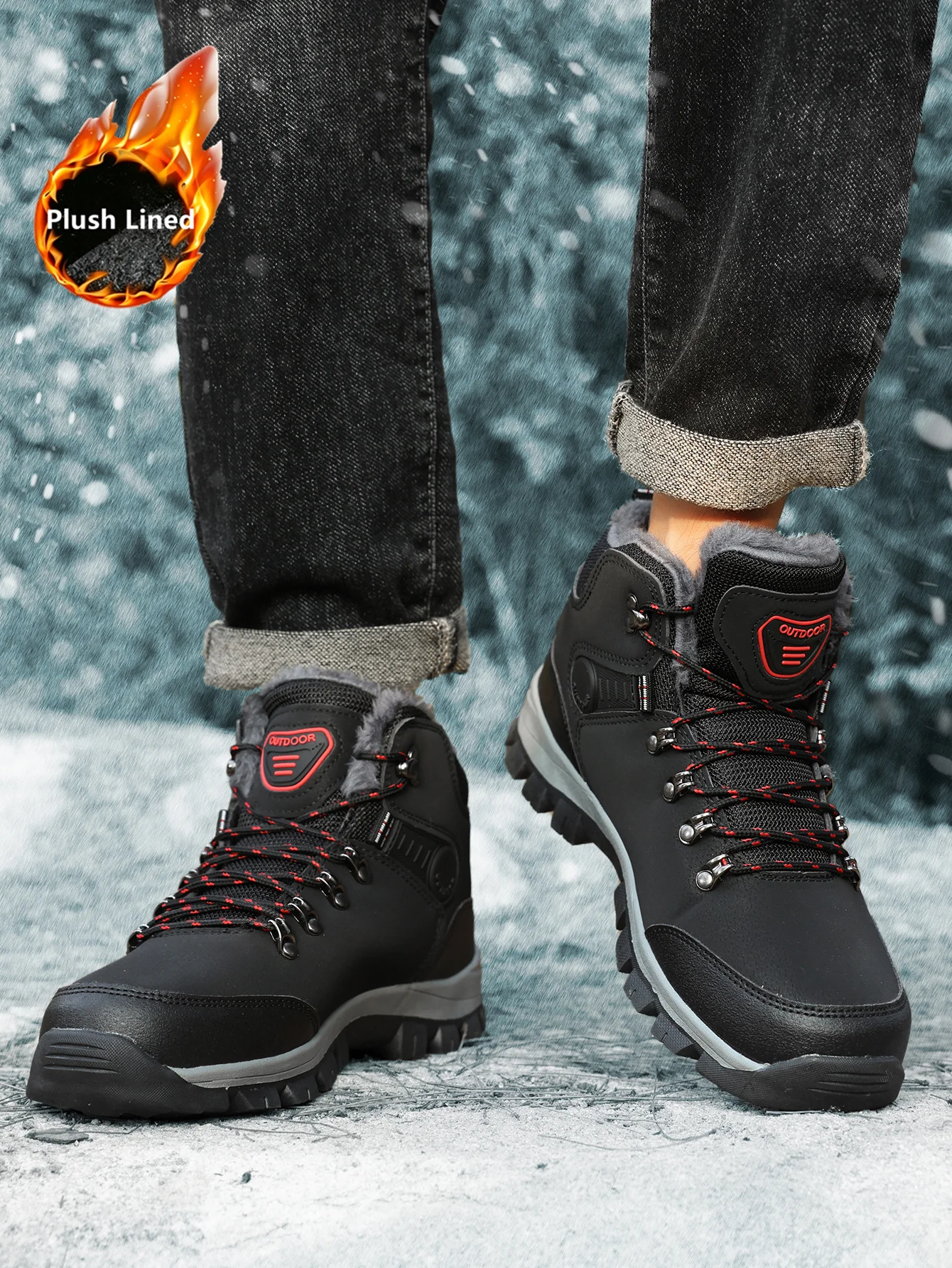Herren-Winterstiefel mit Fleece-Futter, verdicktem Schaft und kurzer Form, warm und rutschfest, bequeme und vielseitige Outdoor-Stiefel für kaltes Wetter. – Detail 4