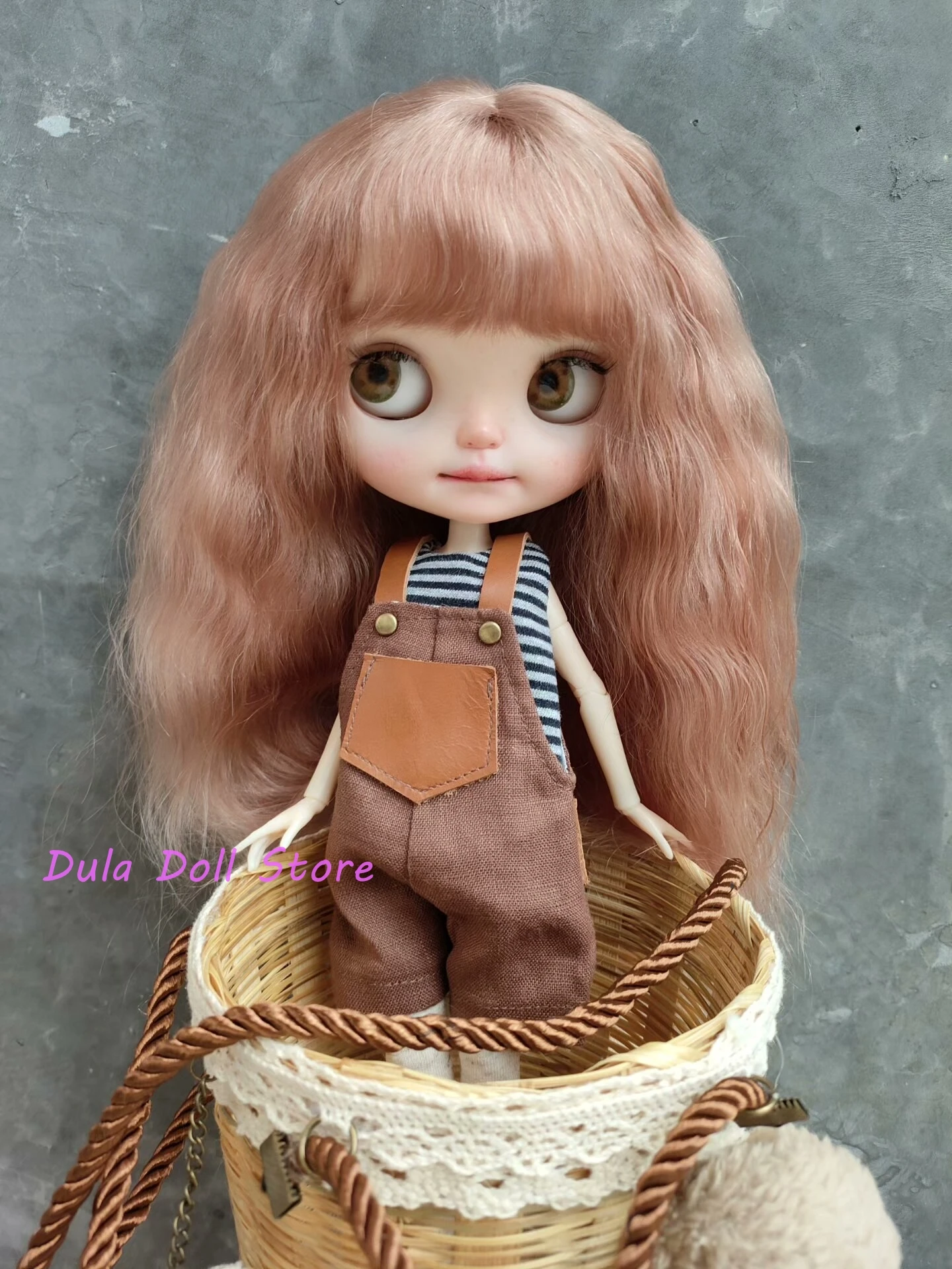 

Dula Doll Wigs for Blythe Qbaby natural Mohair deep orange color hard seams for 9-10 inch head